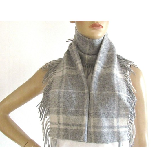 Women's Scarves Wool Designer Banana Republic Grey/Ivory Check Fringe Scarf - Picture 7 of 7